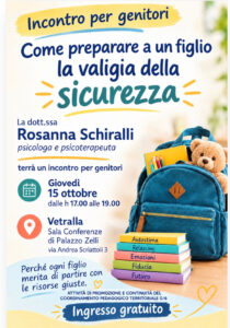 Come Preparare ad un Figlio la Valigia della Sicurezza - Incontro gratuito per genitori, 15 ottobre 2026, Vetralla (VT) - Locandina